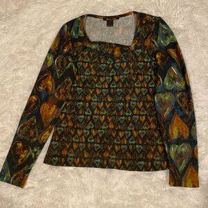 Vintage 1999 Roberto Cavalli Heart Graphic Print Blouse Top Large